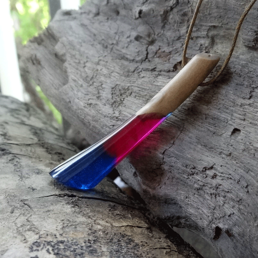 Driftwood with blue and pink resin