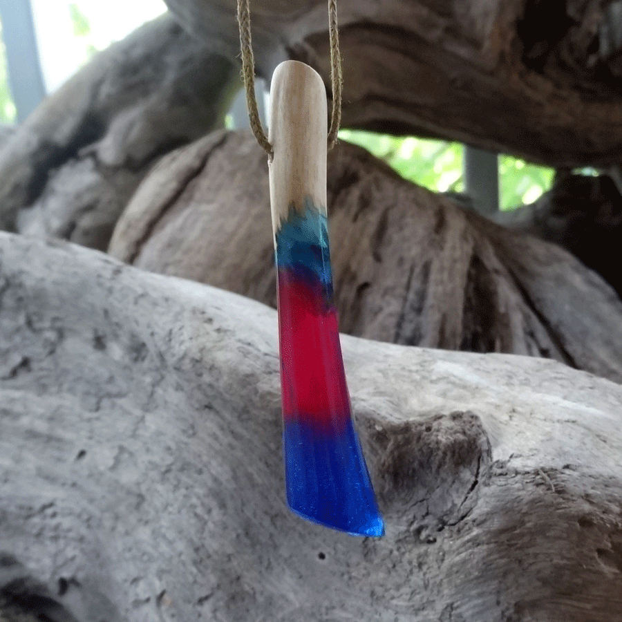 Driftwood with blue and pink resin