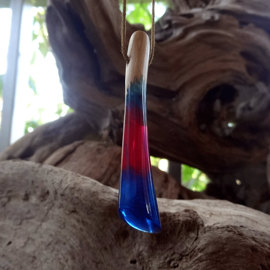 Driftwood with blue and pink resin