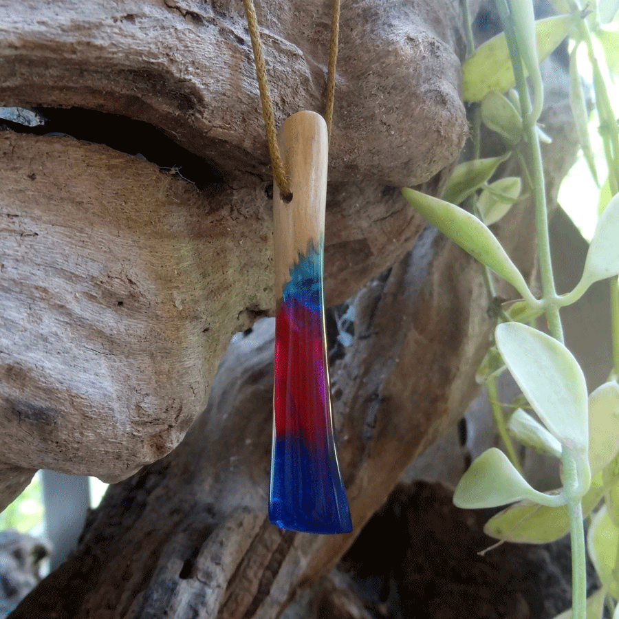 Driftwood with blue and pink resin