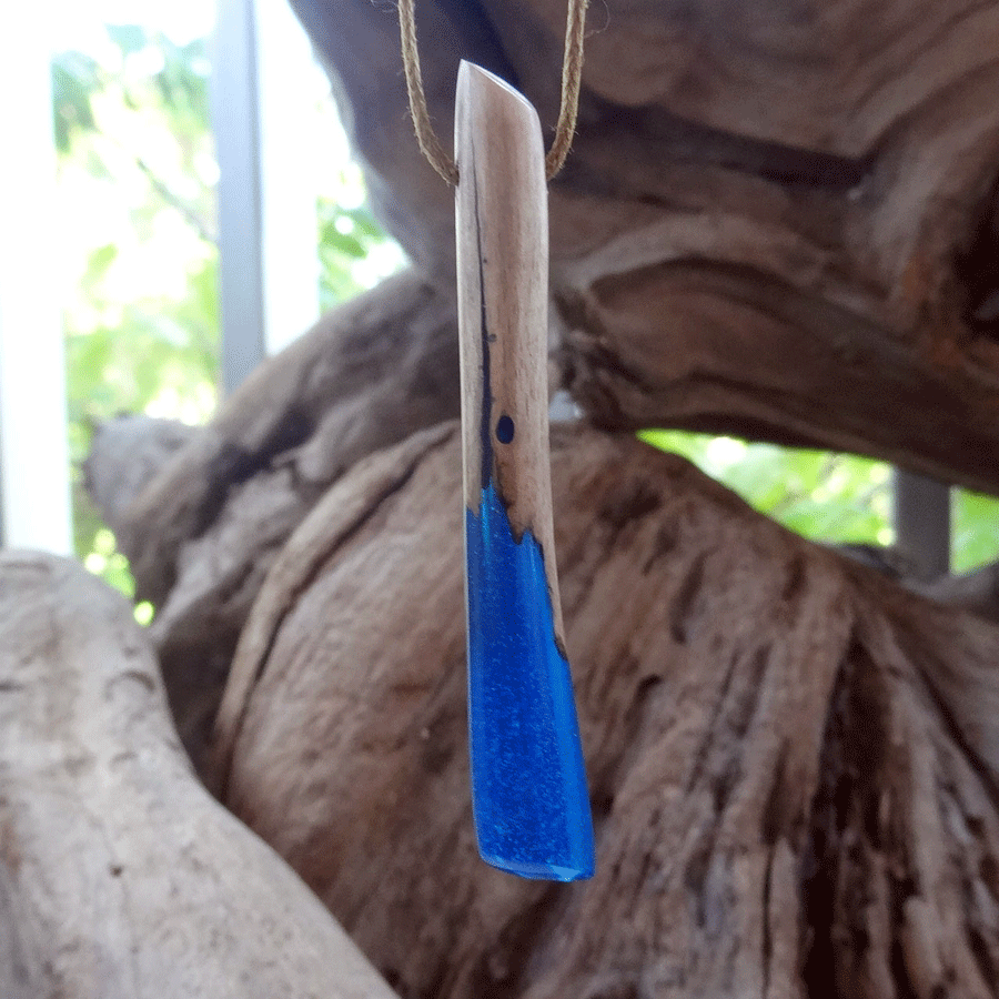 Driftwood with blue resin