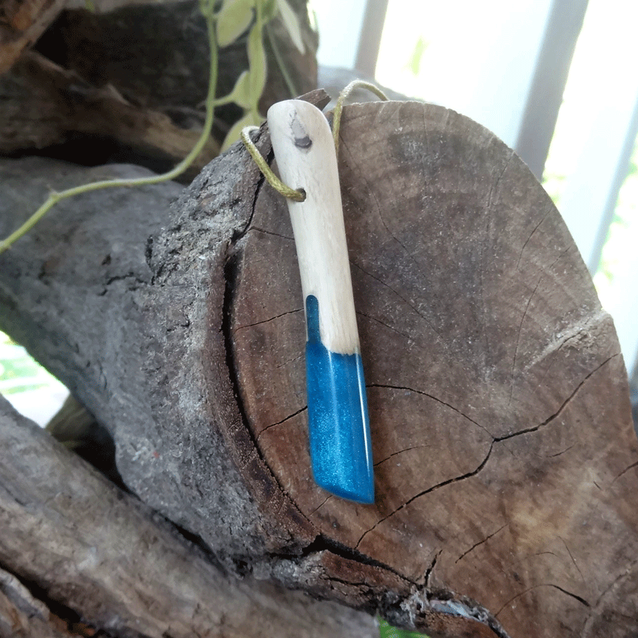 Driftwood with blue resin