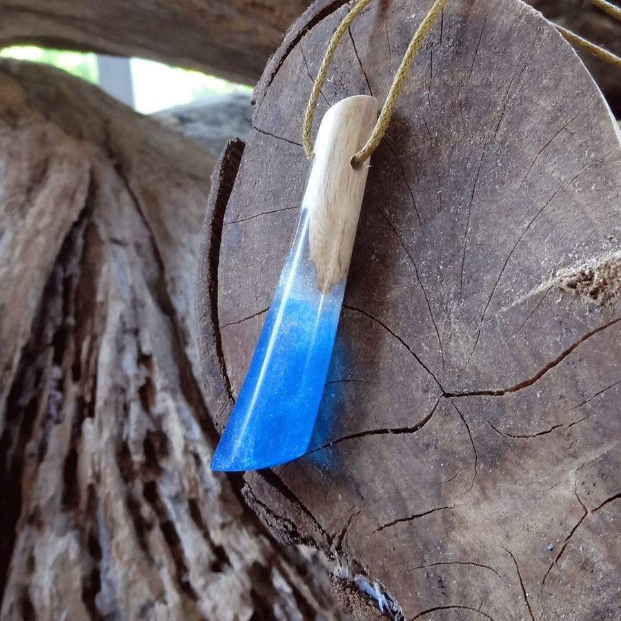 Driftwood with blue and white resin