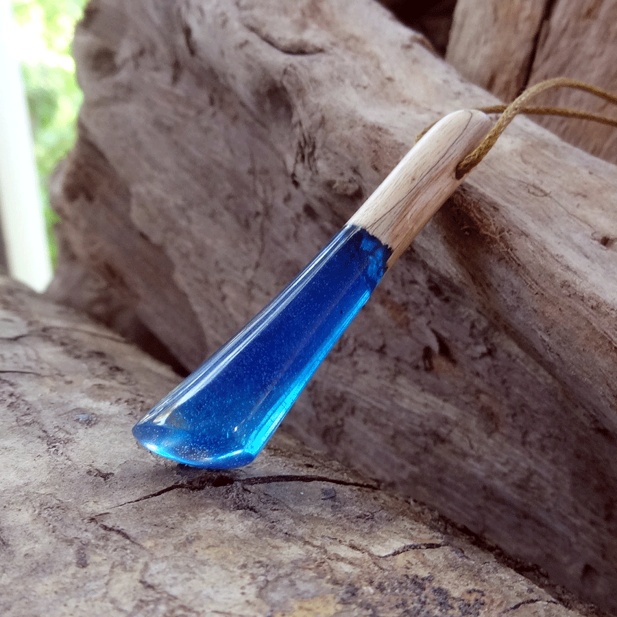 Driftwood with blue resin