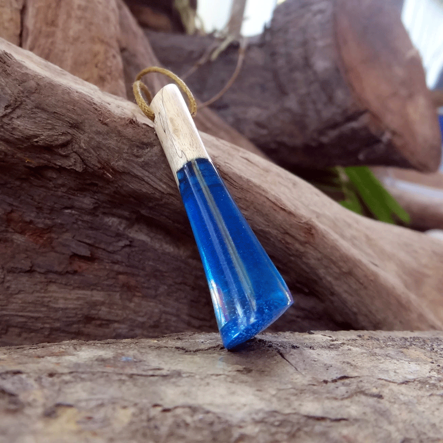 Driftwood with blue resin