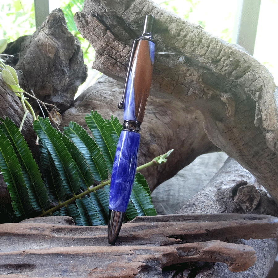 Driftwood and white and purple resin pen