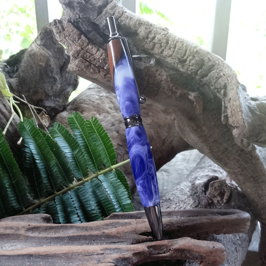 Driftwood and white and purple resin pen