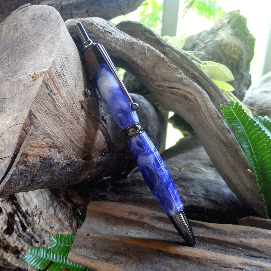 Driftwood and white and purple resin pen