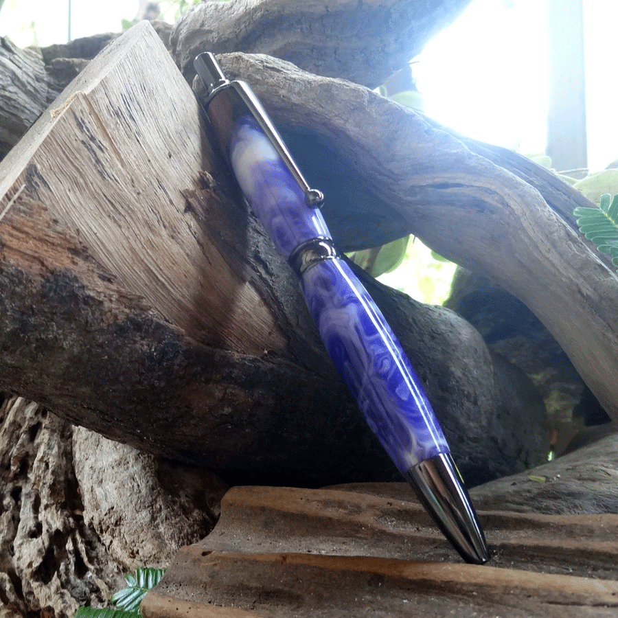 Driftwood and white and purple resin pen