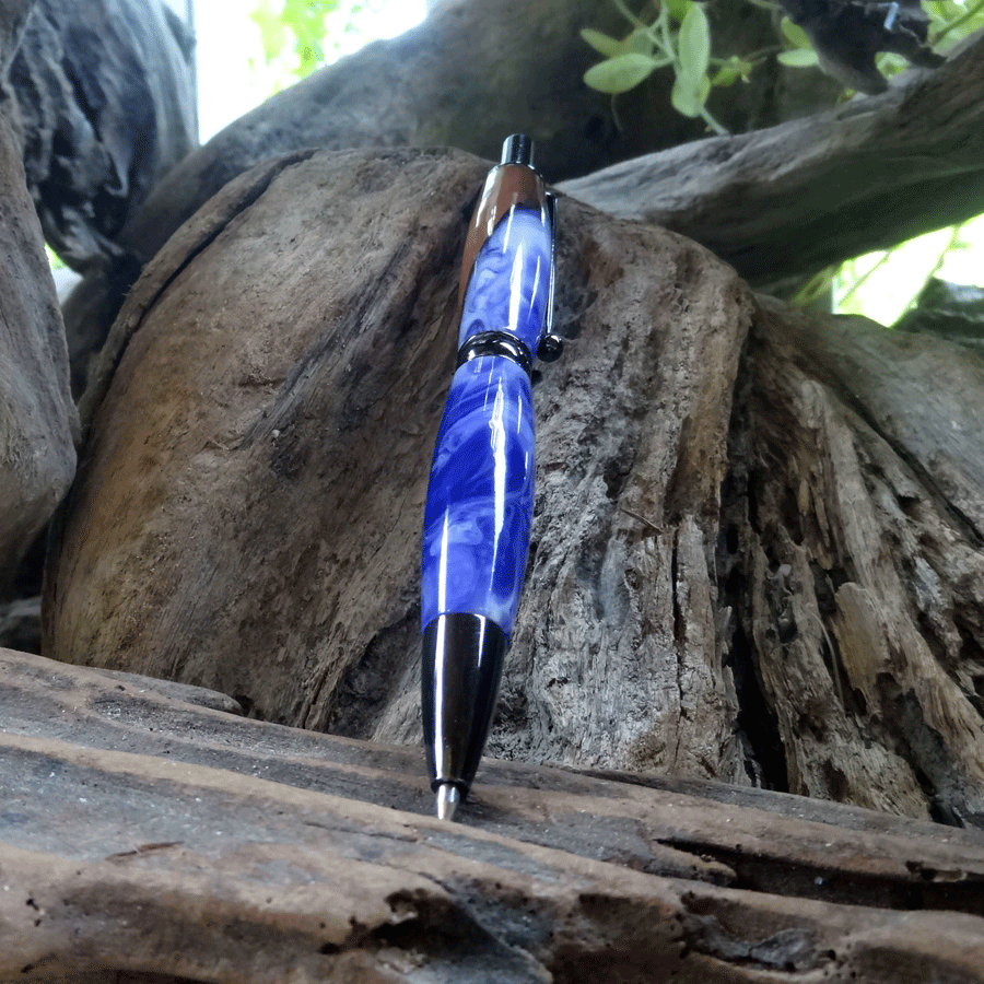 Driftwood and white and purple resin pen