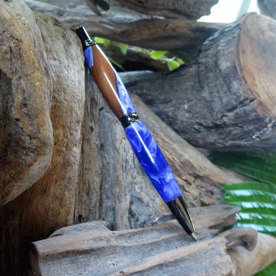 Driftwood and white and purple resin pen