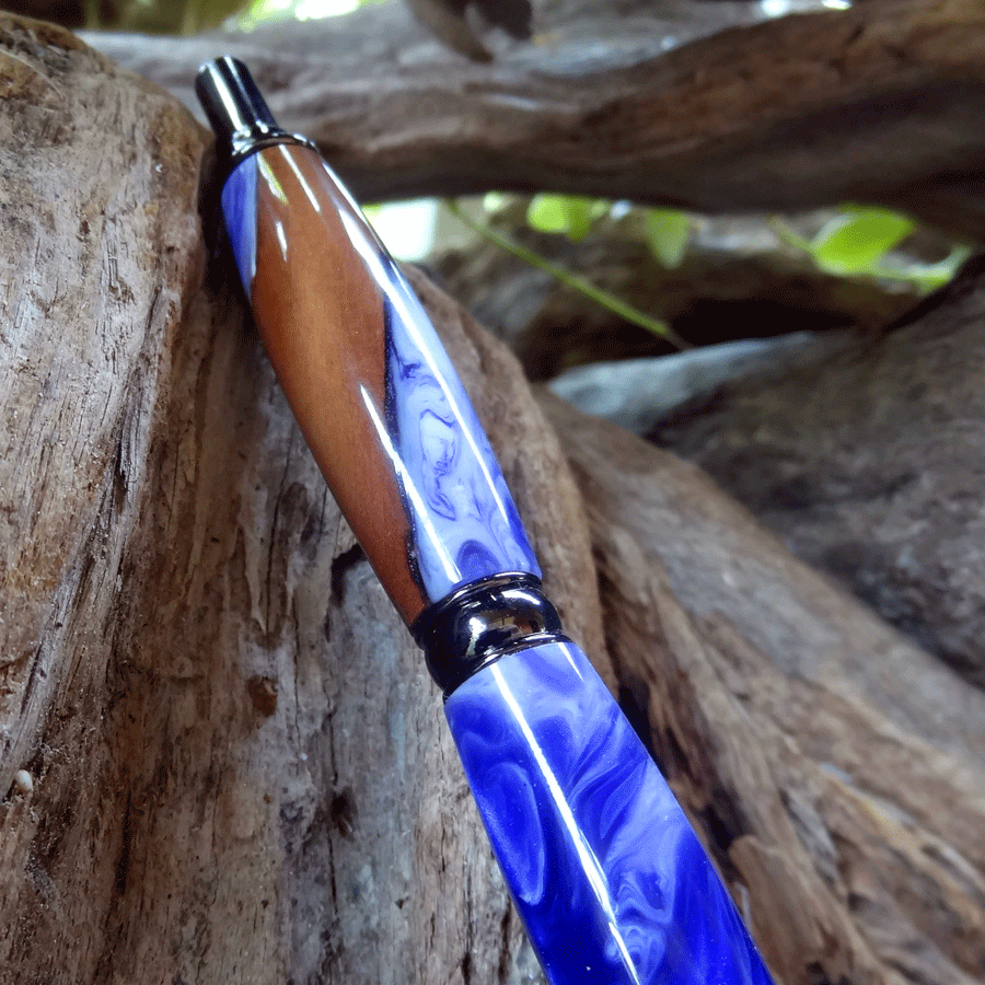 Driftwood and white and purple resin pen