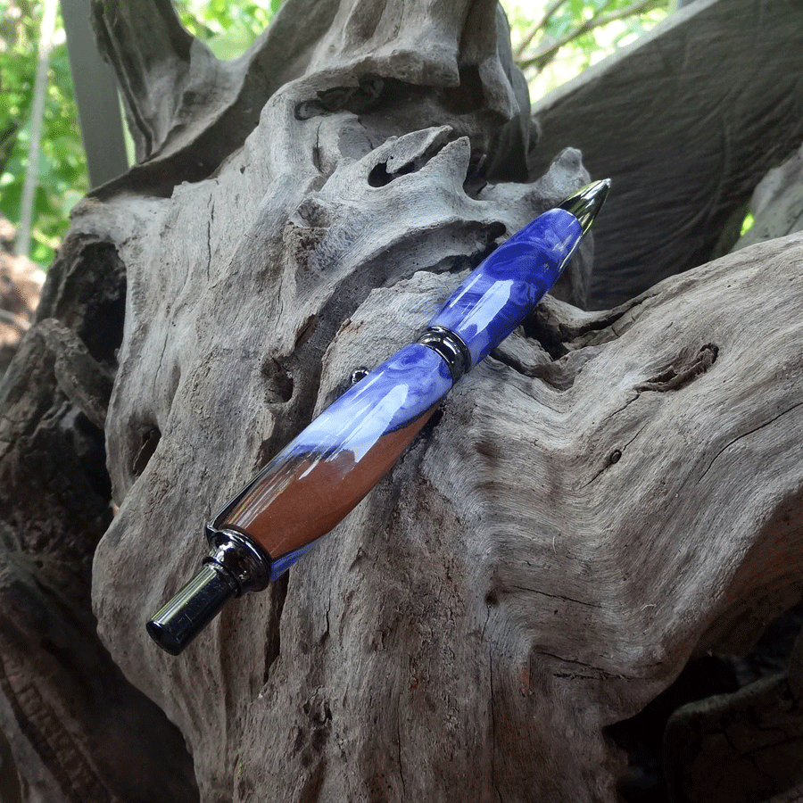 Driftwood and white and purple resin pen