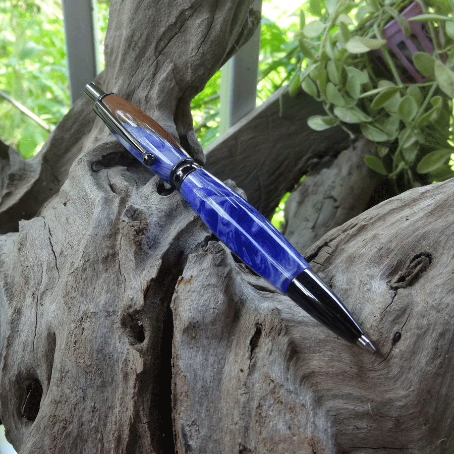 Driftwood and white and purple resin pen