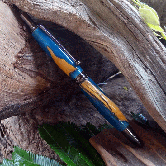 Driftwood and blue resin pen