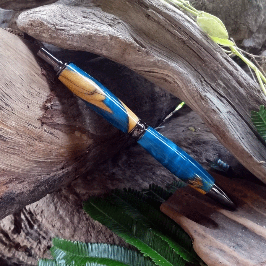 Driftwood and blue resin pen