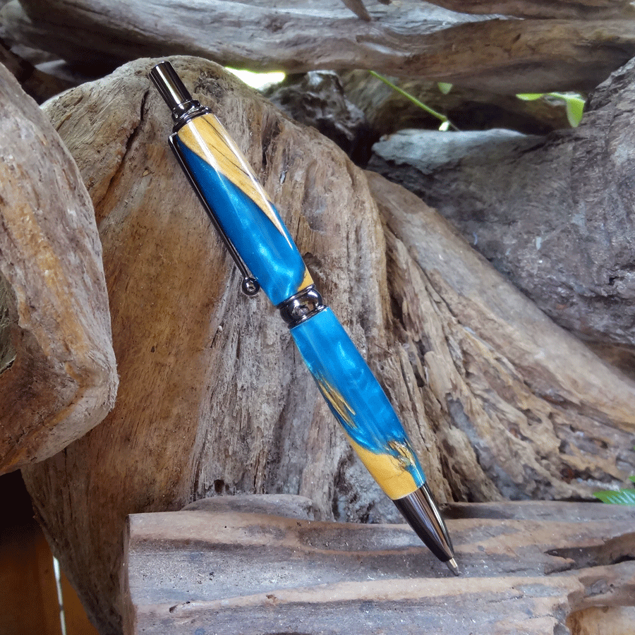 Driftwood and blue resin pen