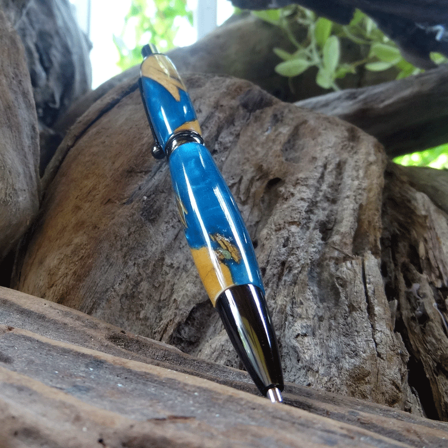 Driftwood and blue resin pen