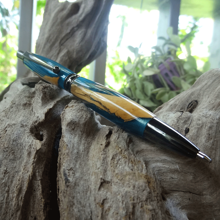 Driftwood and blue resin pen