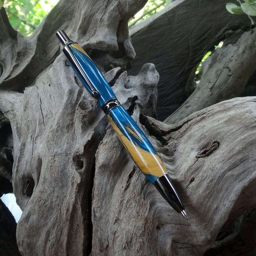 Driftwood and blue resin pen