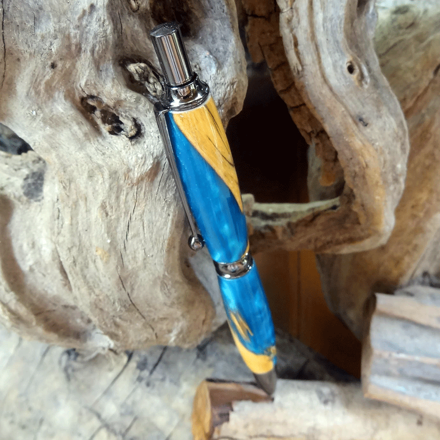 Driftwood and blue resin pen