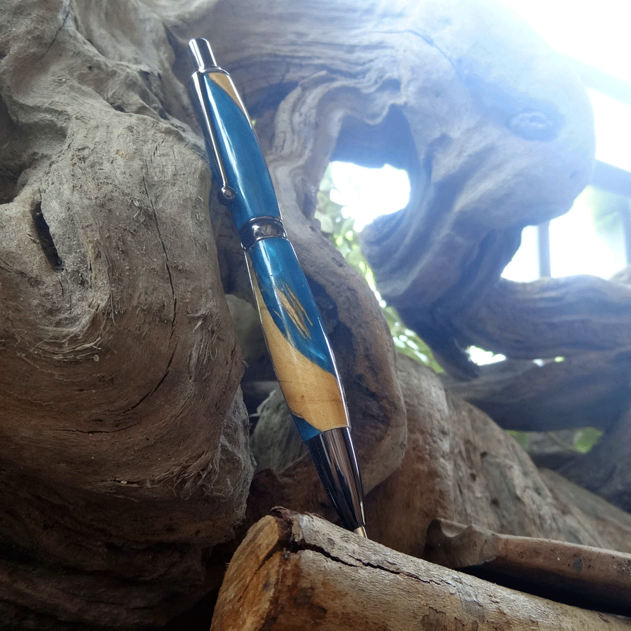 Driftwood and blue resin pen