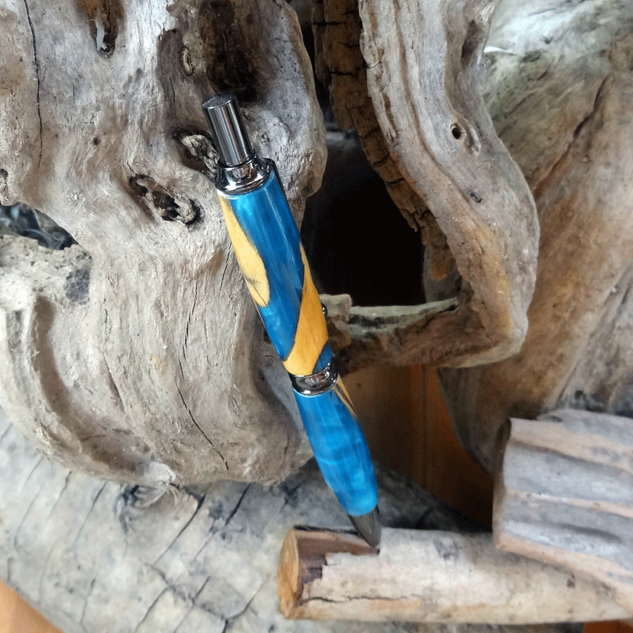 Driftwood and blue resin pen