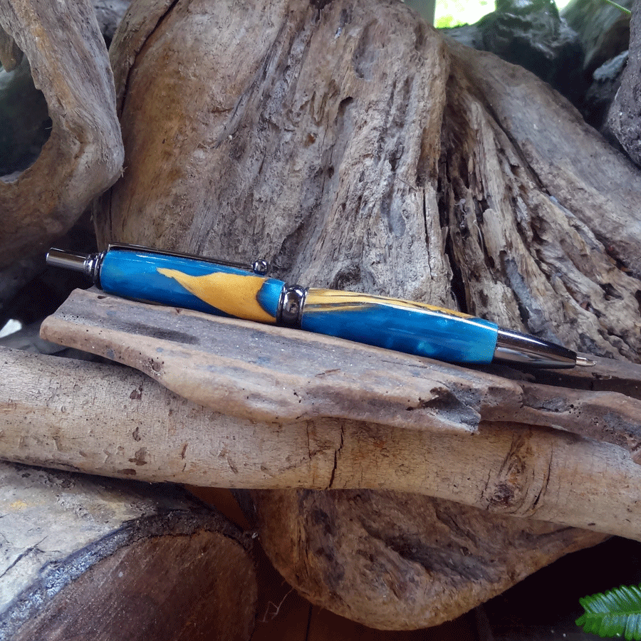 Driftwood and blue resin pen