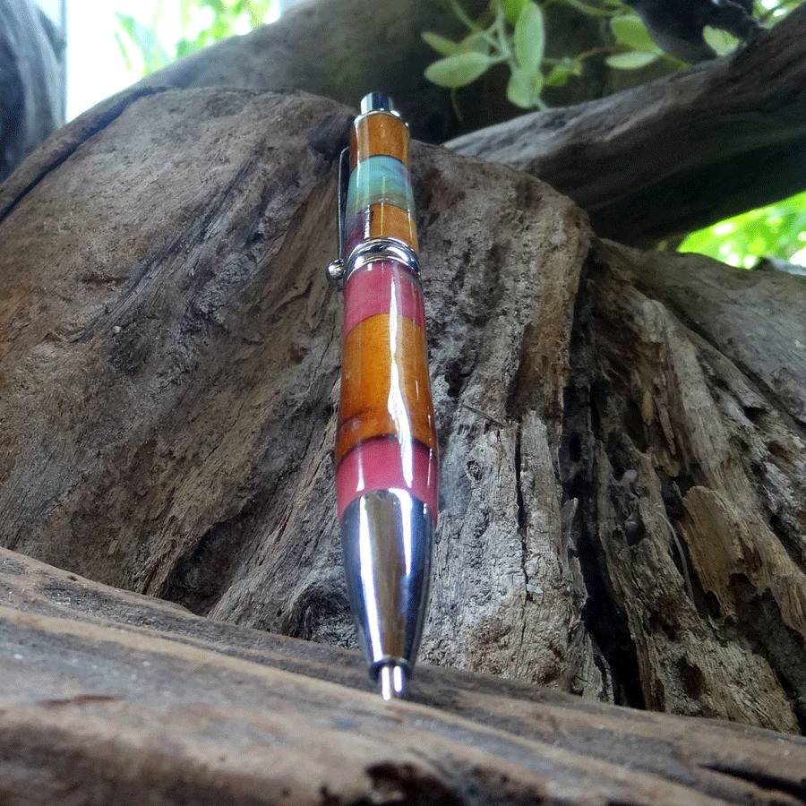 Driftwood and pink and turquoise resin pen