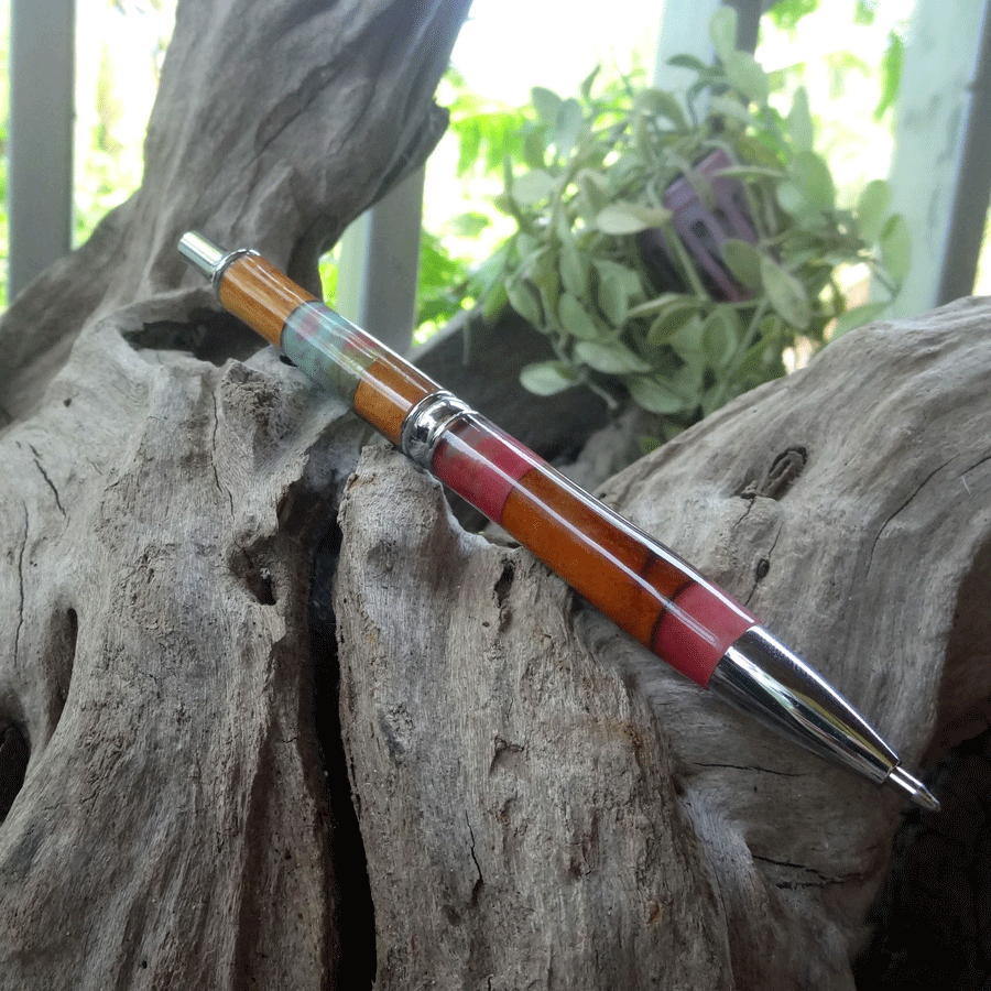 Driftwood and pink and turquoise resin pen