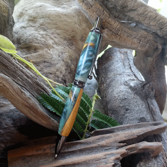 Driftwood and green and pearl resin pen