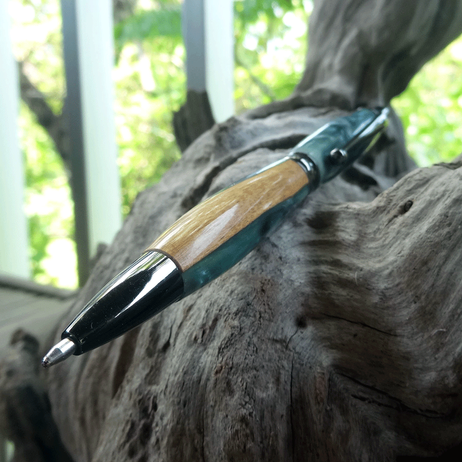 Driftwood and green and pearl resin pen