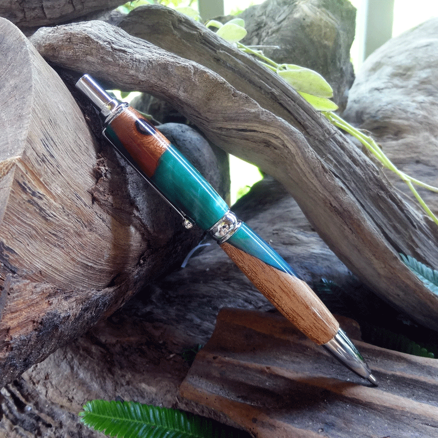 Driftwood and teal and blue resin pen