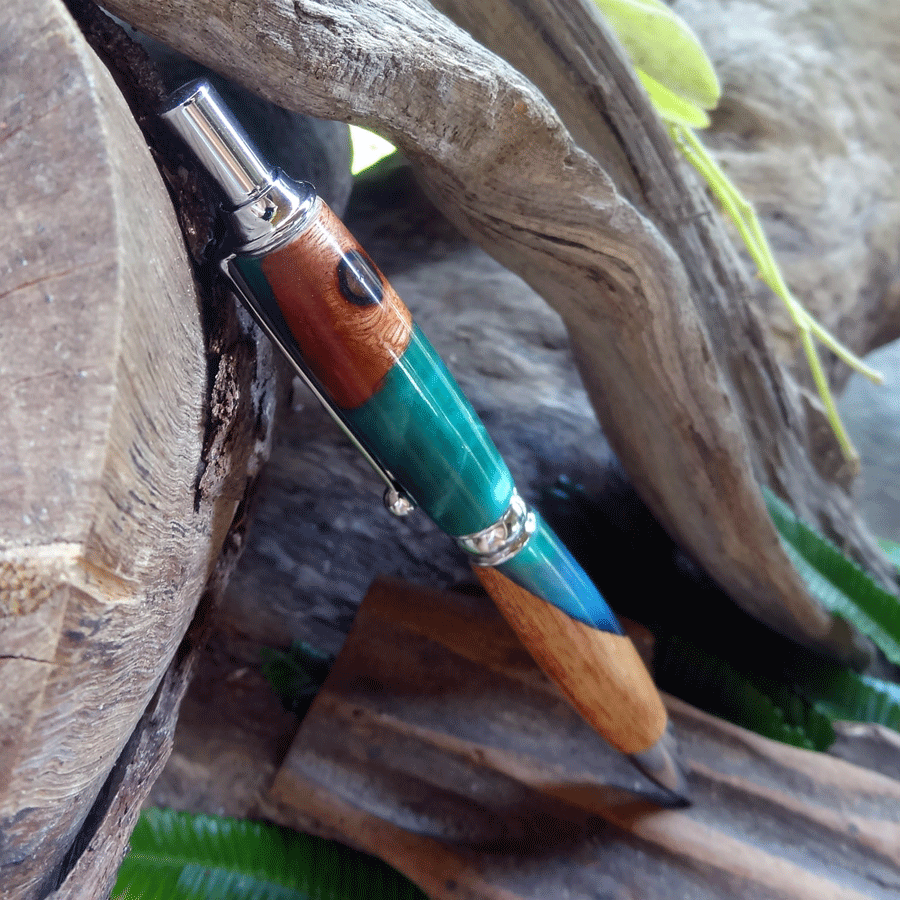 Driftwood and teal and blue resin pen