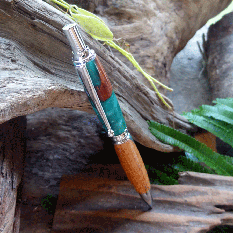 Driftwood and teal and blue resin pen