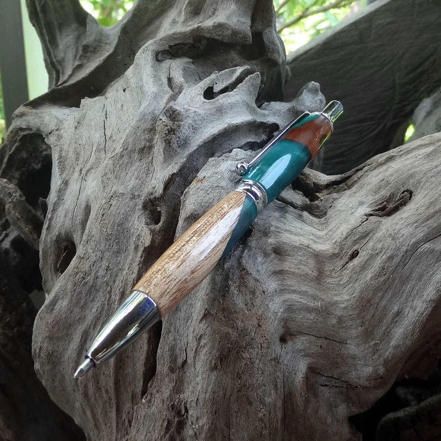 Driftwood and teal and blue resin pen