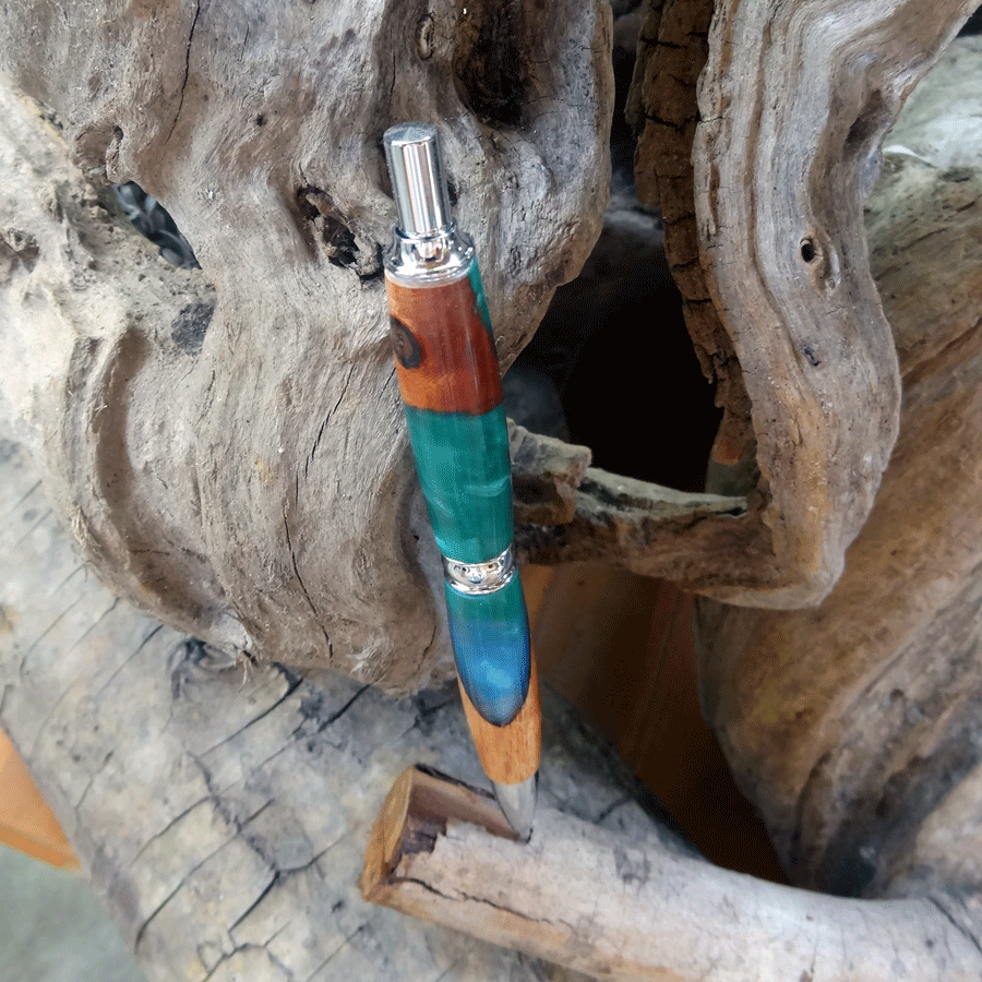 Driftwood and teal and blue resin pen