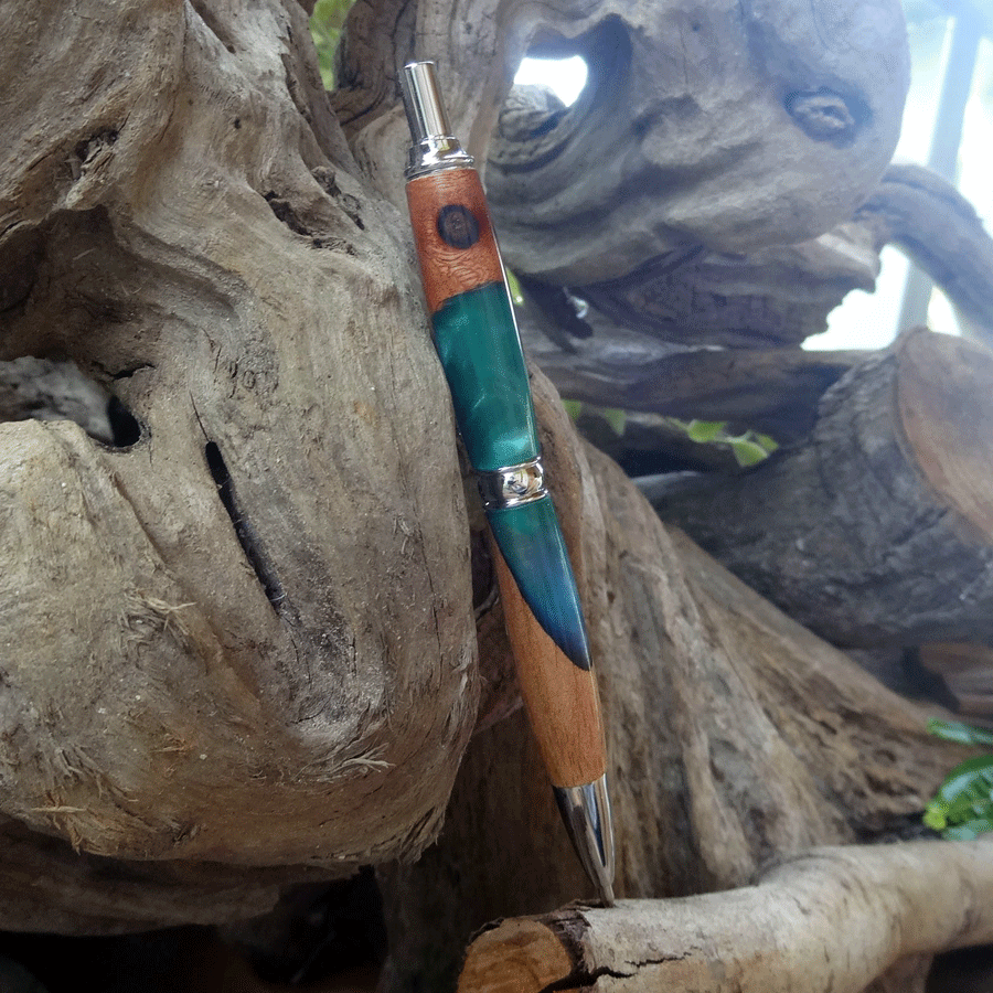 Driftwood and teal and blue resin pen