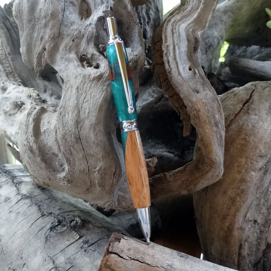 Driftwood and teal and blue resin pen