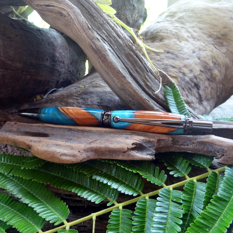 Driftwood and turquoise and blue resin pen