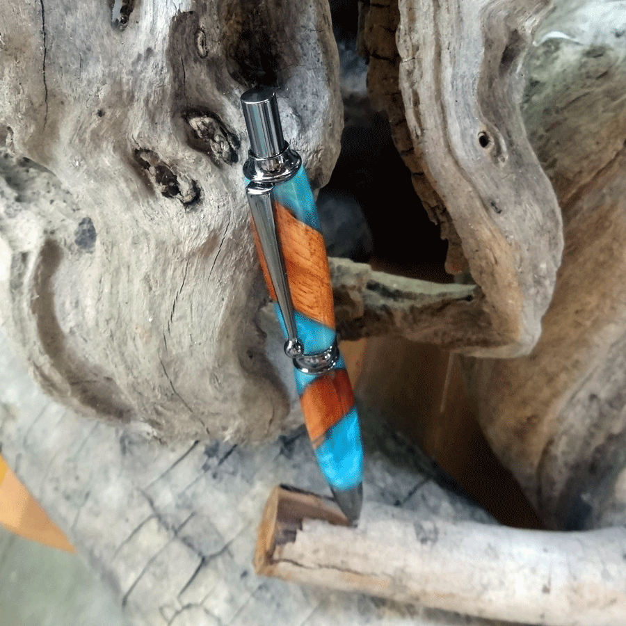 Driftwood and turquoise and blue resin pen