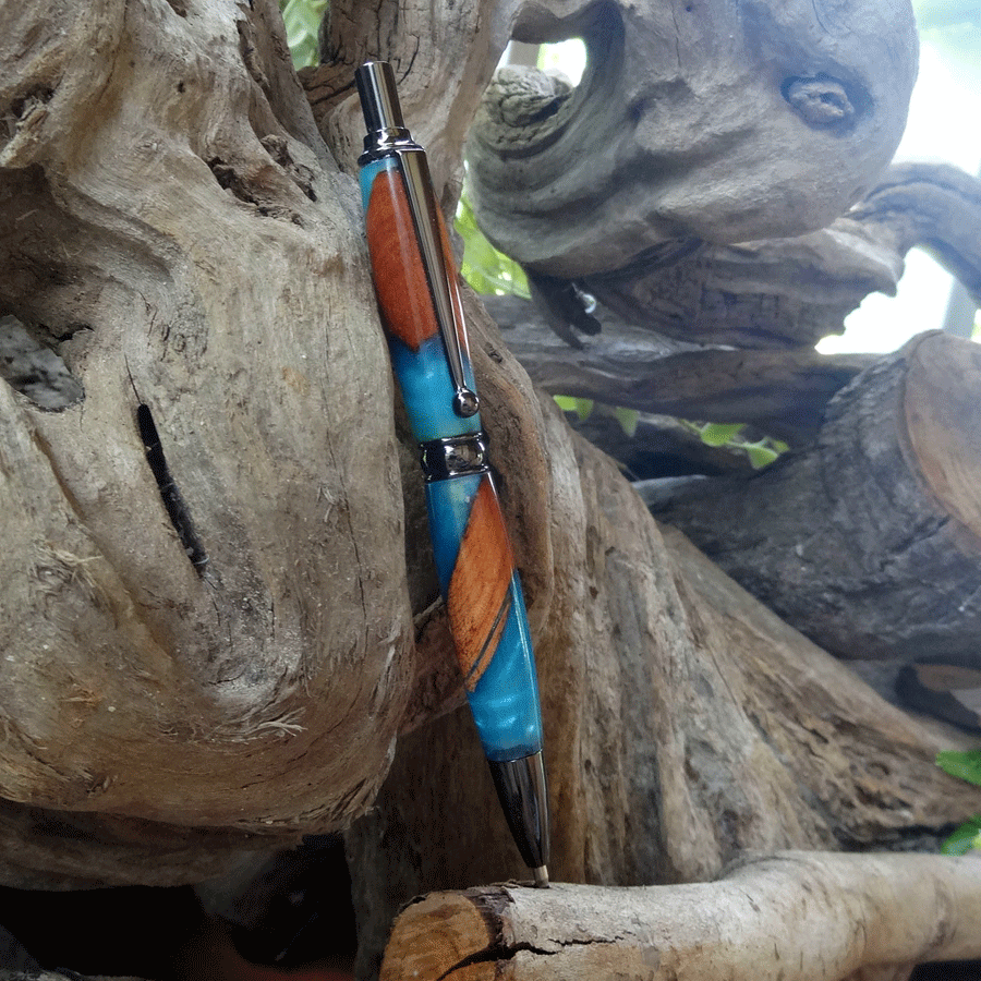 Driftwood and turquoise and blue resin pen