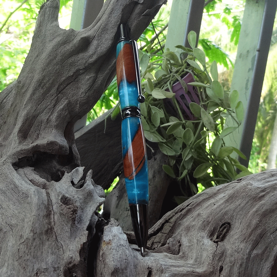 Driftwood and turquoise and blue resin pen