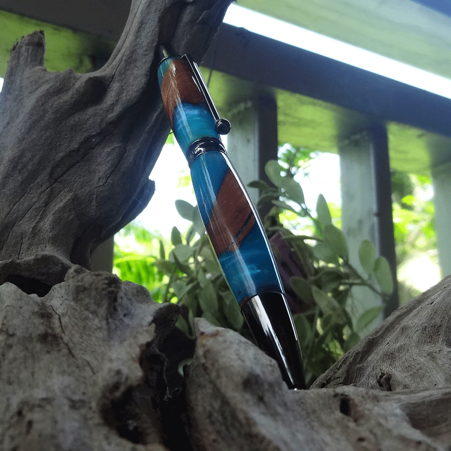 Driftwood and turquoise and blue resin pen