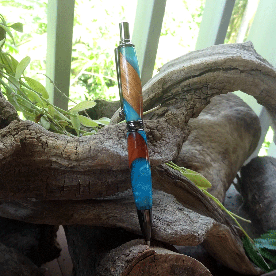 Driftwood and turquoise and blue resin pen