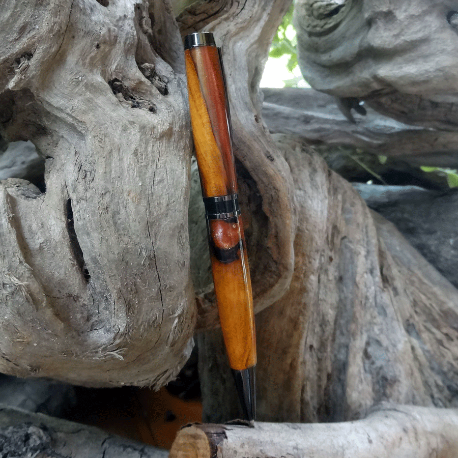 Driftwood and red and gold resin pen