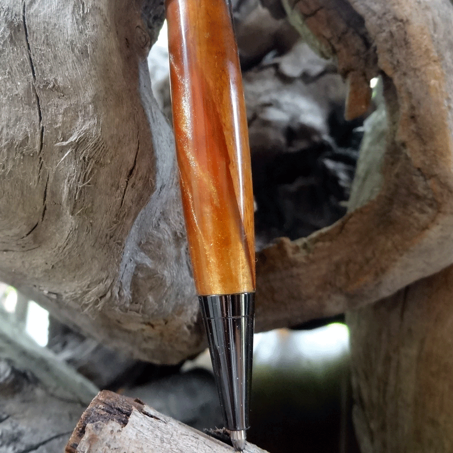 Driftwood and red and gold resin pen