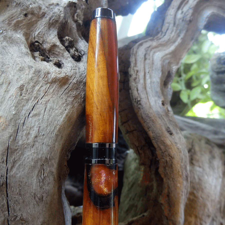 Driftwood and red and gold resin pen