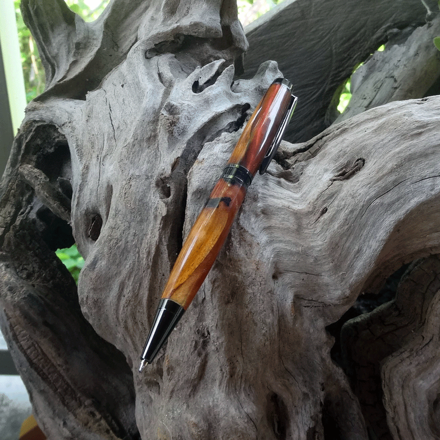 Driftwood and red and gold resin pen