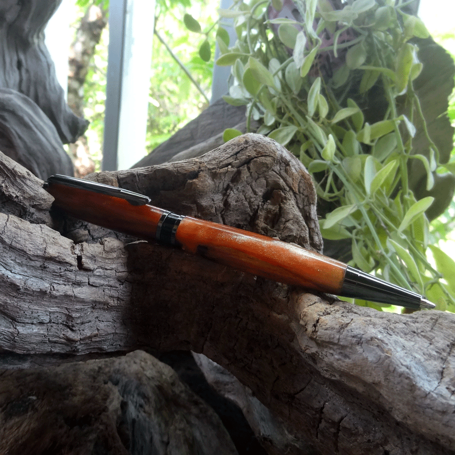 Driftwood and red and gold resin pen